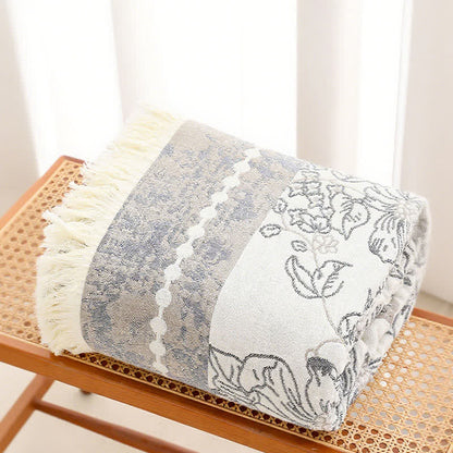 Pastel Floral Cotton Gauze Tassel Quilt - image 2