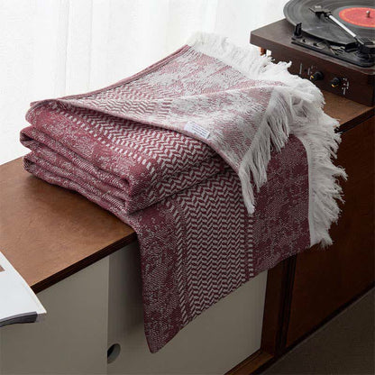 Modern Jacquard Reversible Cotton Tassel Quilt - Wine - Queen - image 1