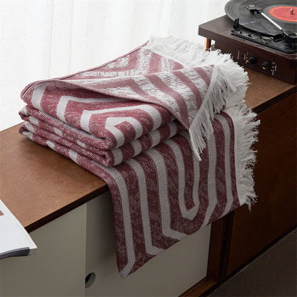 Plaid Jacquard Reversible Cotton Tassel Quilt - Wine - Queen - image 1