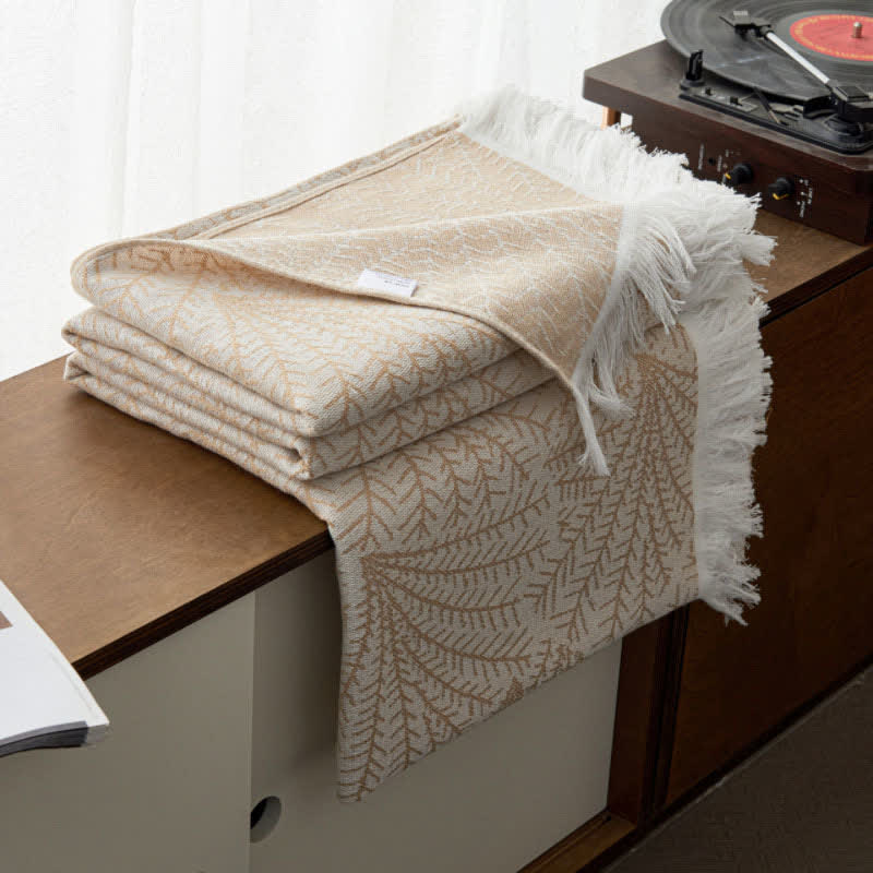 Tree-inspired Reversible Cotton Tassel Quilt - Camel - Queen - image 5