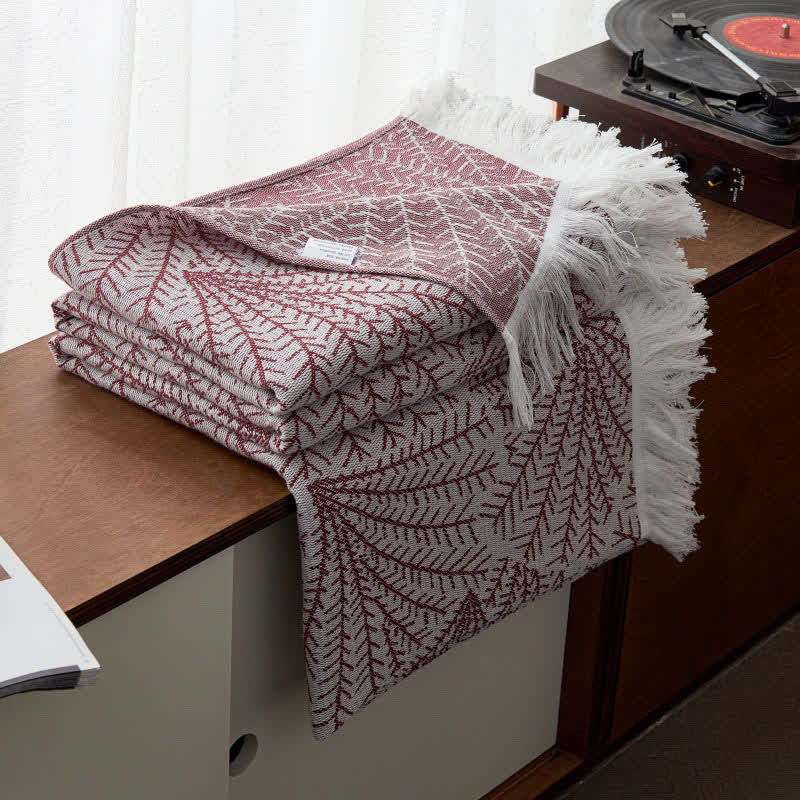 Tree-inspired Reversible Cotton Tassel Quilt - Wine - Queen - image 1