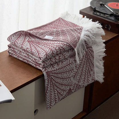 Tree-inspired Reversible Cotton Tassel Quilt - Wine - Queen - image 1