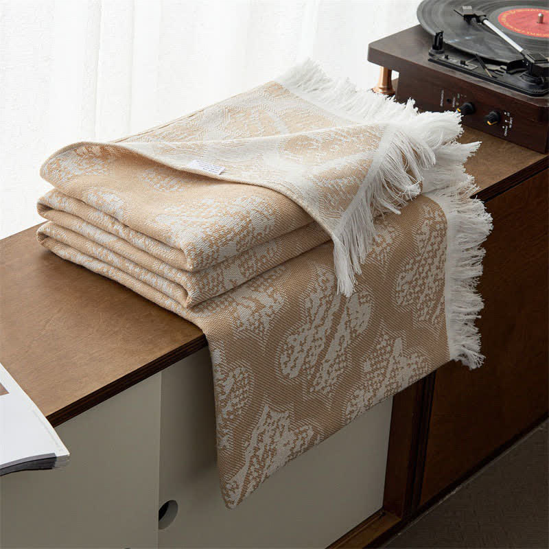 Retro Pattern Reversible Cotton Tassel Quilt - Camel - Queen - image 6