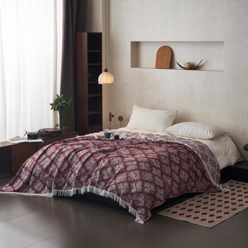 Retro Pattern Reversible Cotton Tassel Quilt - image 2