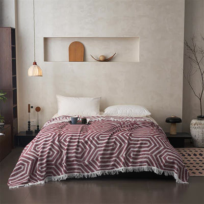 Plaid Jacquard Reversible Cotton Tassel Quilt - image 0