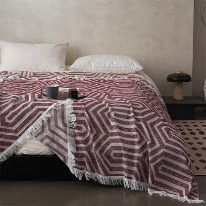 Plaid Jacquard Reversible Cotton Tassel Quilt - image 2