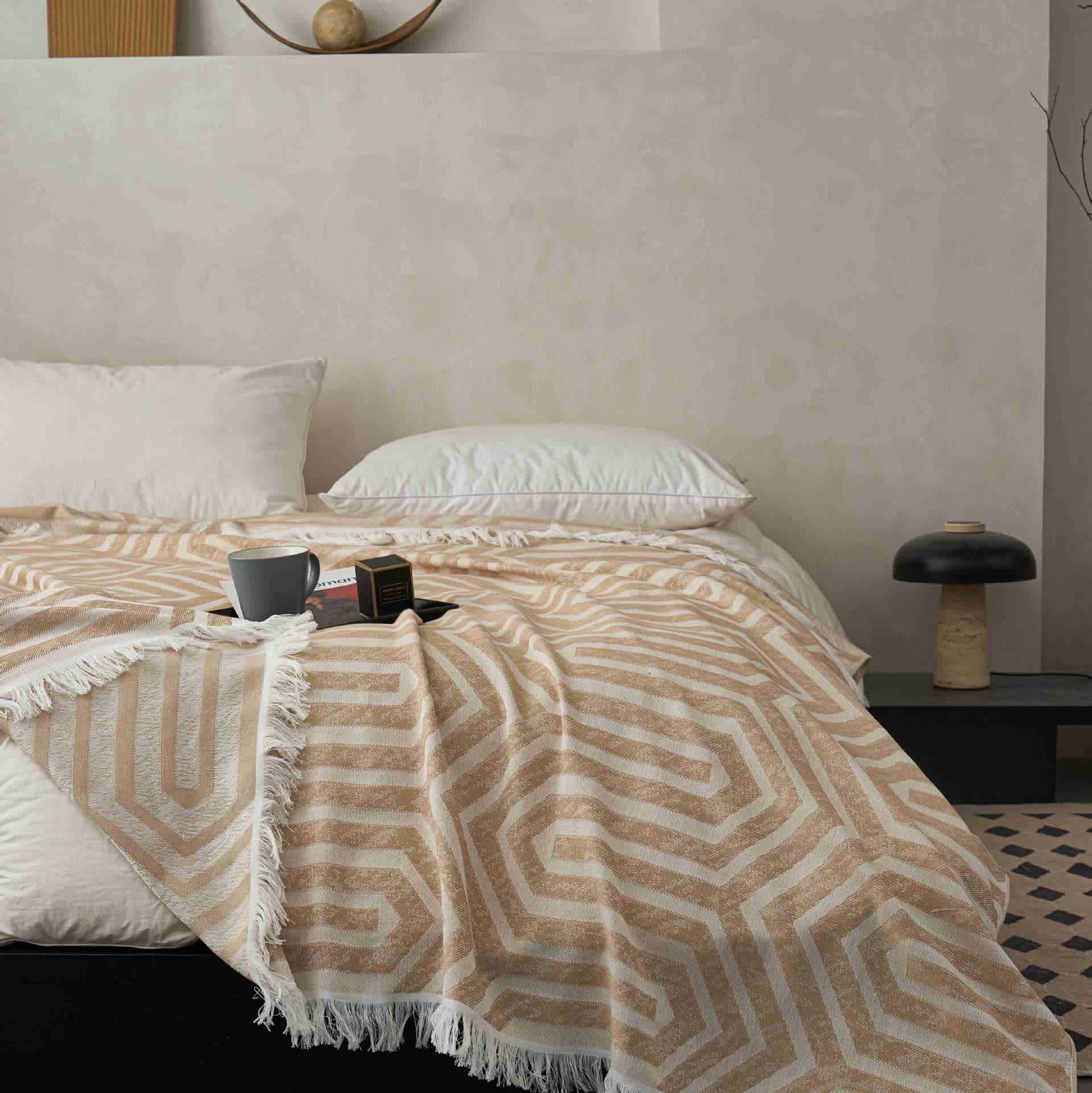 Plaid Jacquard Reversible Cotton Tassel Quilt - image 10