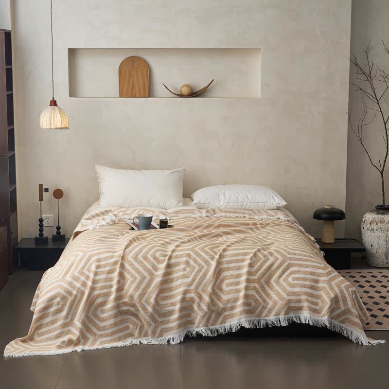 Plaid Jacquard Reversible Cotton Tassel Quilt - image 8