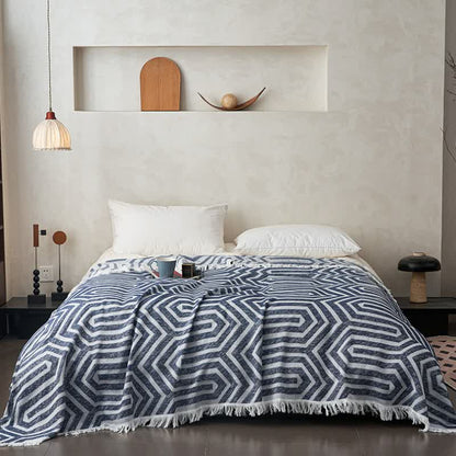 Plaid Jacquard Reversible Cotton Tassel Quilt - image 3