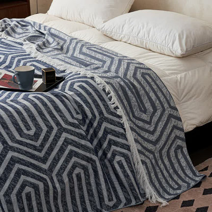 Plaid Jacquard Reversible Cotton Tassel Quilt - image 7