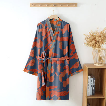 Botanical Leaf Cotton Gauze Kimono Robe - image 2