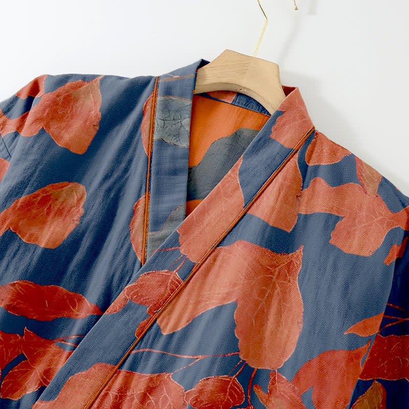 Botanical Leaf Cotton Kimono Loungewear Set - image 2