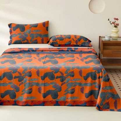 Botanical Leaf Cotton Gauze Jacquard Bedspread - Orange - 2PCS Pillowcases - 41" x 20" - image 0