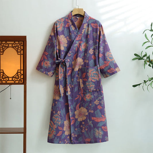 Hibiscus Cotton Gauze Pocket Bathrobe - XL - image 0