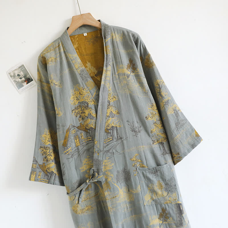 Unisex Landscape Cotton Gauze Bathrobe - image 2