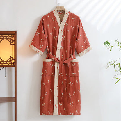 Unisex Tulip Cotton Pocket Kimono Bathrobe - Pink - XL - image 0