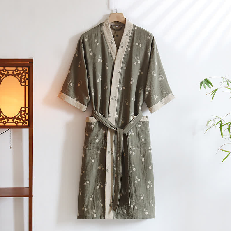 Unisex Tulip Cotton Pocket Kimono Bathrobe - Green - XL - image 2