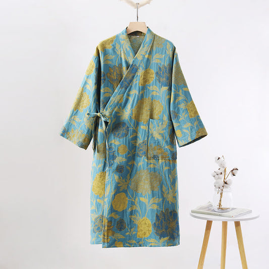 Green Peony Cotton Gauze Bathrobe - XL - image 0