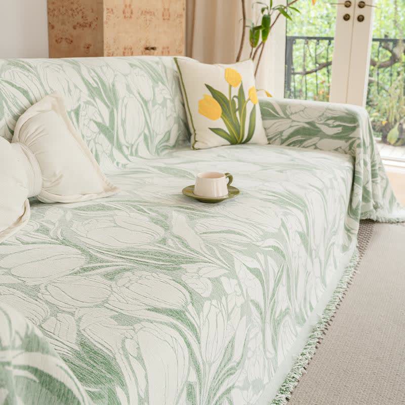 Green Tulip Chenille Sofa Throw Blanket - image 1