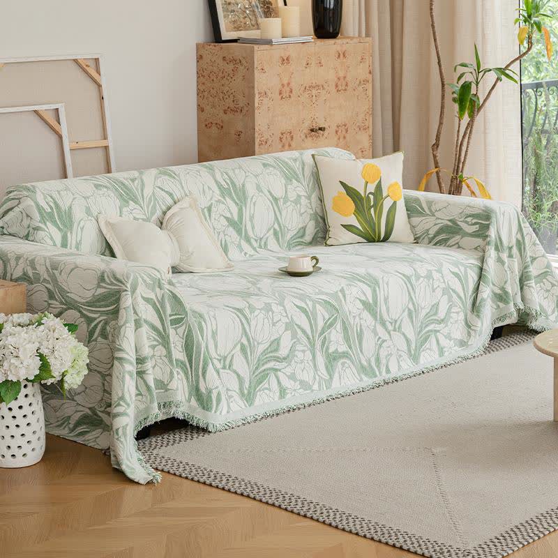 Green Tulip Chenille Sofa Throw Blanket - 71" x 134" - image 0