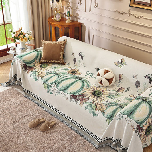 Pumpkin Sunflower Chenille Sofa Throw Blanket - 71" x 134" - image 0