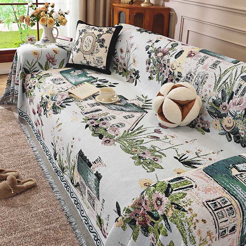 Countryside Town Chenille Sofa Throw Blanket - image 1