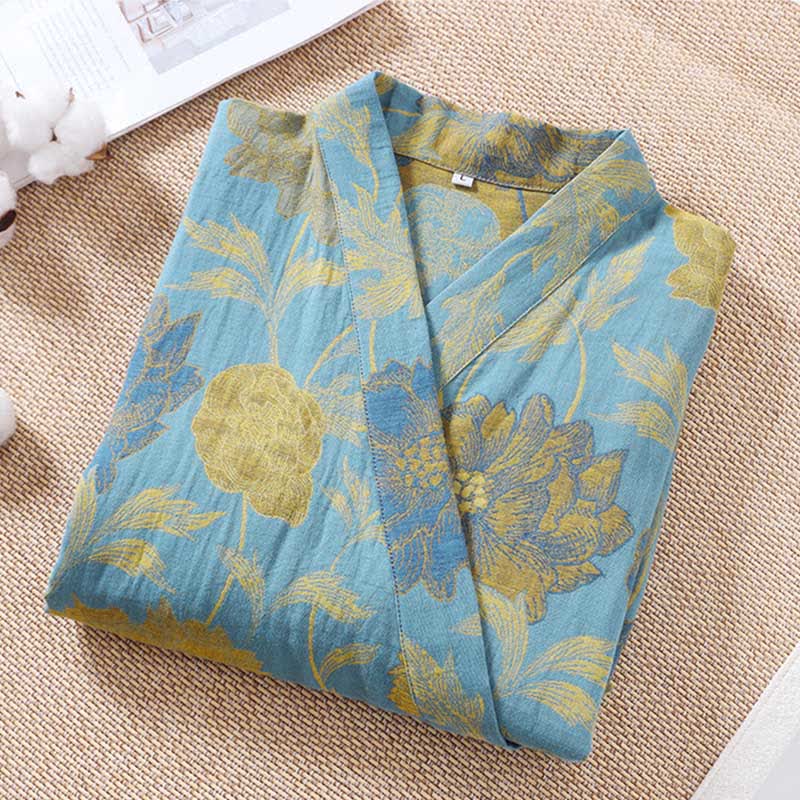 Green Peony Cotton Gauze Bathrobe - image 1