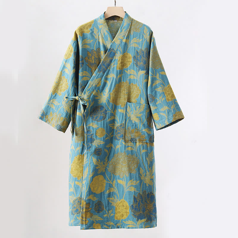 Green Peony Cotton Gauze Bathrobe - image 2