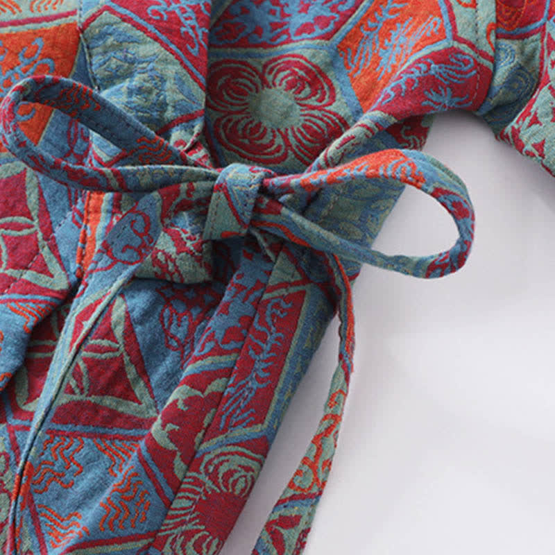 Retro Geometric Diamond Cotton Gauze Bathrobe - image 4