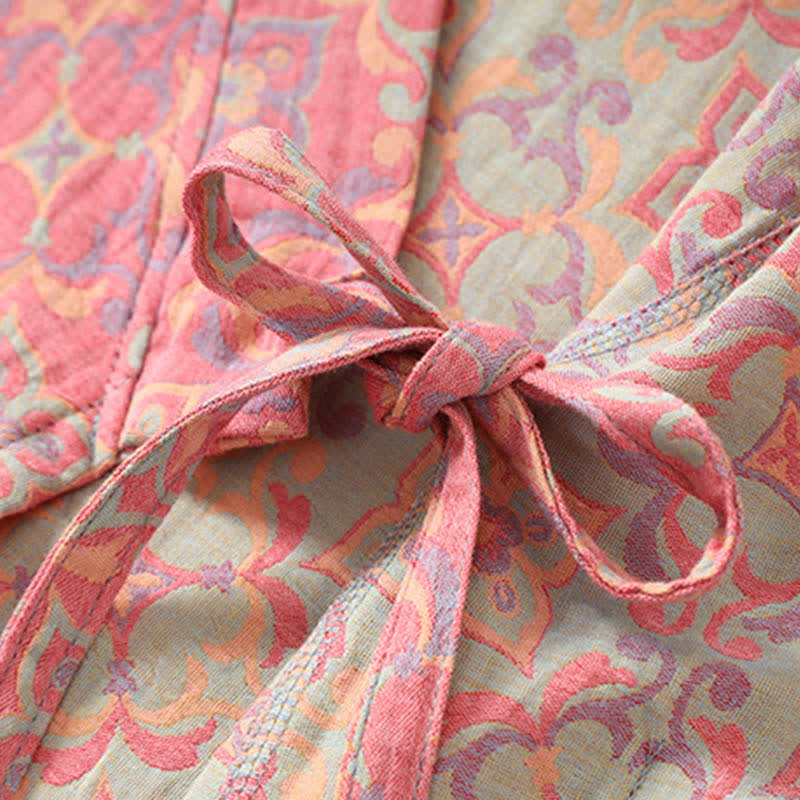 Vintage Floral Cotton Gauze Pocket Bathrobe - image 3