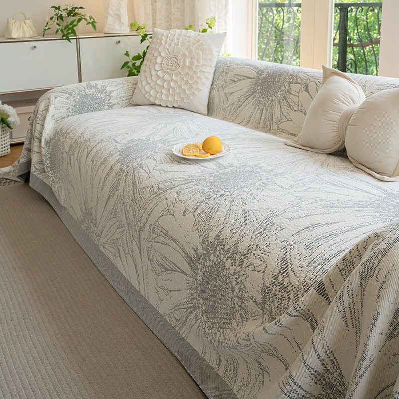 Artistic Sunflower Chenille Sofa Throw Blanket - Grey - 71" x 134" - image 4