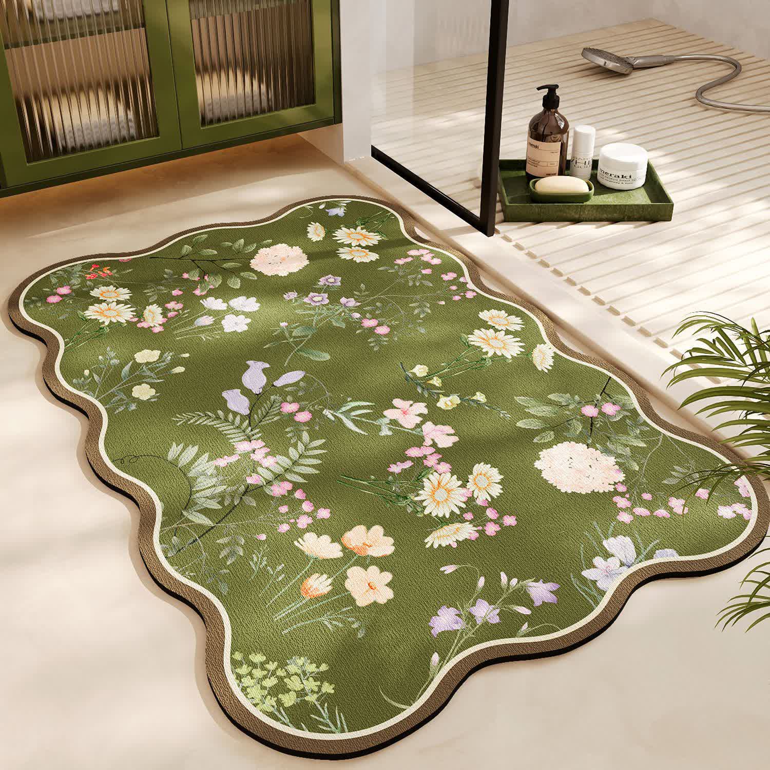 Diatom Mud Anti-slip Floral Bath Mat - B - 23" x 35" - image 1