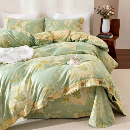 Reversible Floral Cotton Gauze Button Bedding Set (4PCS) - image 9