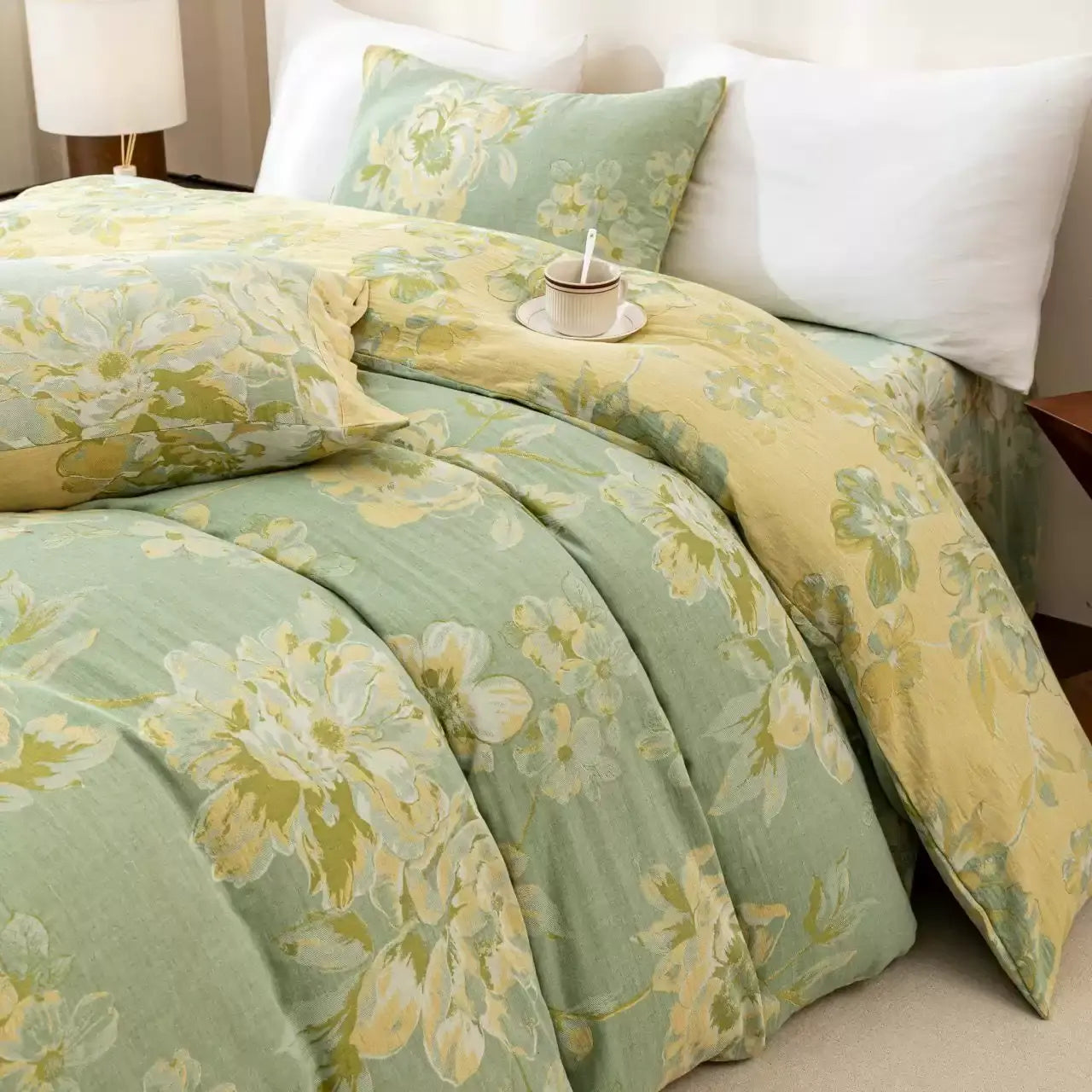 Reversible Floral Cotton Gauze Button Bedding Set (4PCS) - image 11