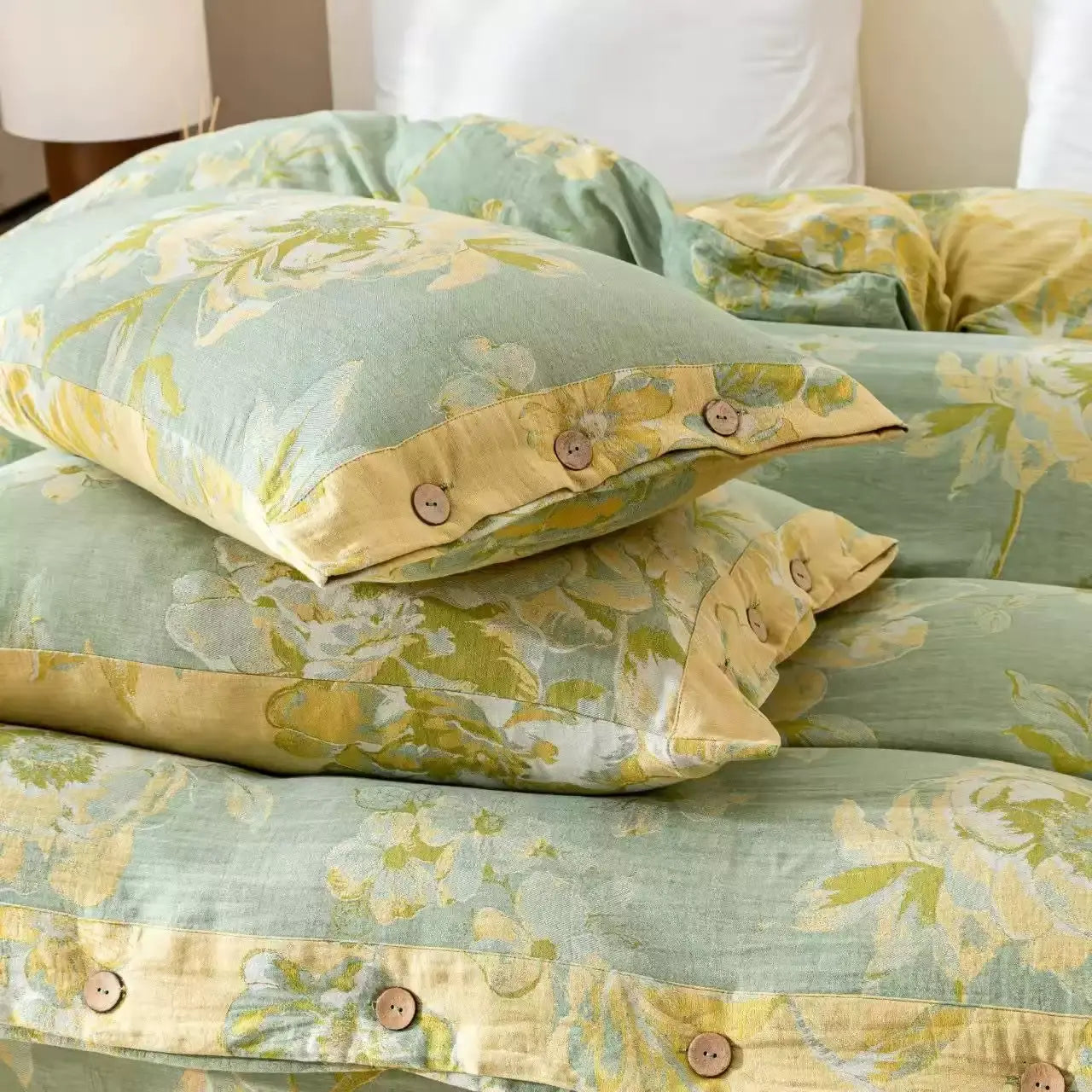 Reversible Floral Cotton Gauze Button Bedding Set (4PCS) - image 12