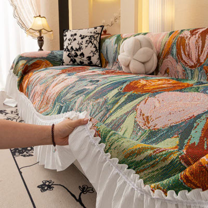 Oil Painting Ruffled Sofa Throw Blanket - image 4