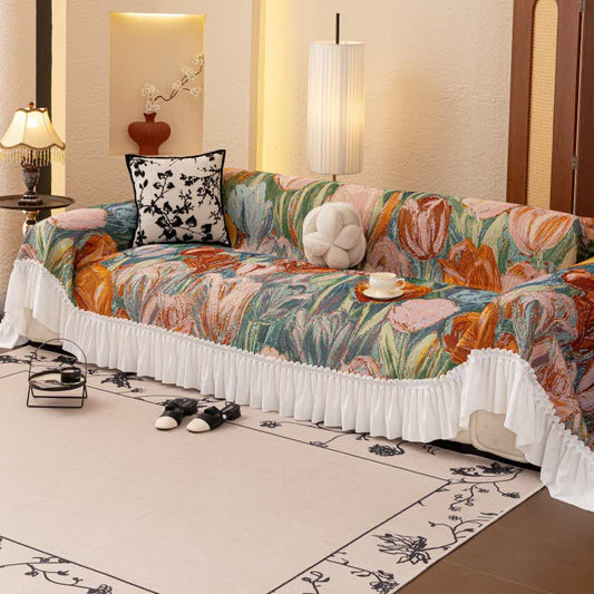 Oil Painting Ruffled Sofa Throw Blanket - 79" x 134" - image 0