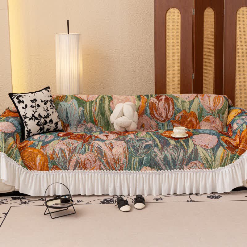 Oil Painting Ruffled Sofa Throw Blanket - image 1