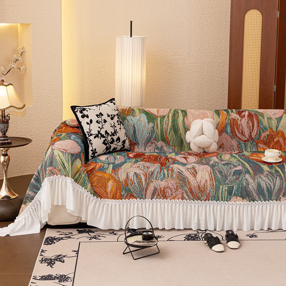 Oil Painting Ruffled Sofa Throw Blanket - image 2