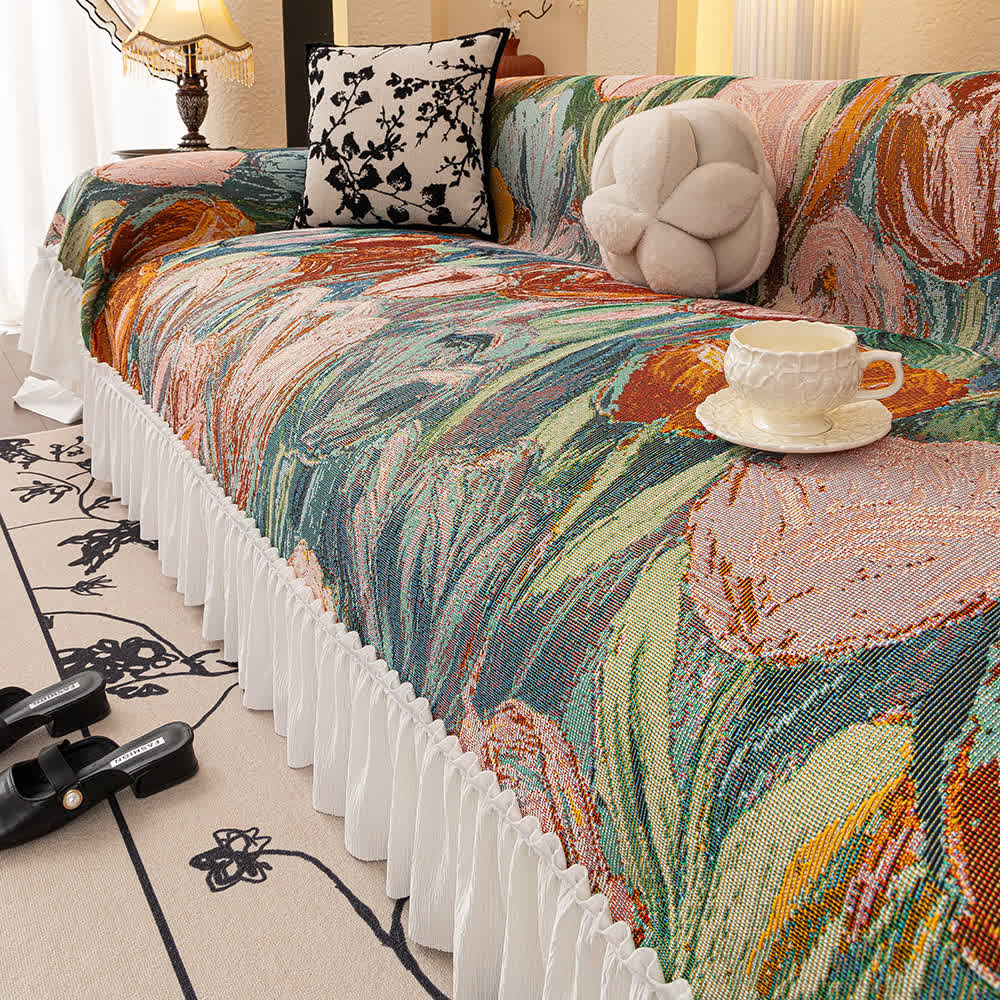 Oil Painting Ruffled Sofa Throw Blanket - image 3