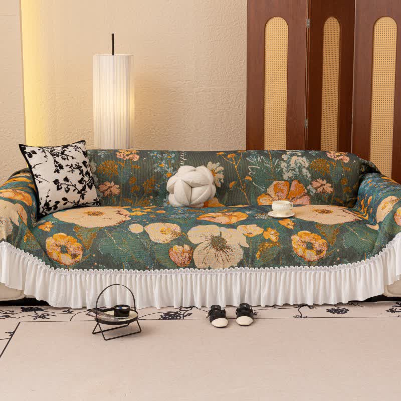 Yellow Floral Ruffled Sofa Throw Blanket - image 1