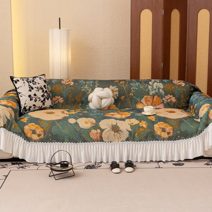 Yellow Floral Ruffled Sofa Throw Blanket - image 1