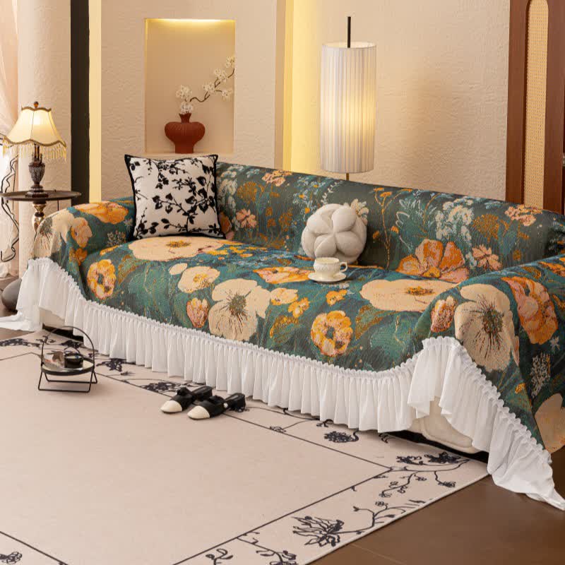 Yellow Floral Ruffled Sofa Throw Blanket - 79" x 134" - image 0