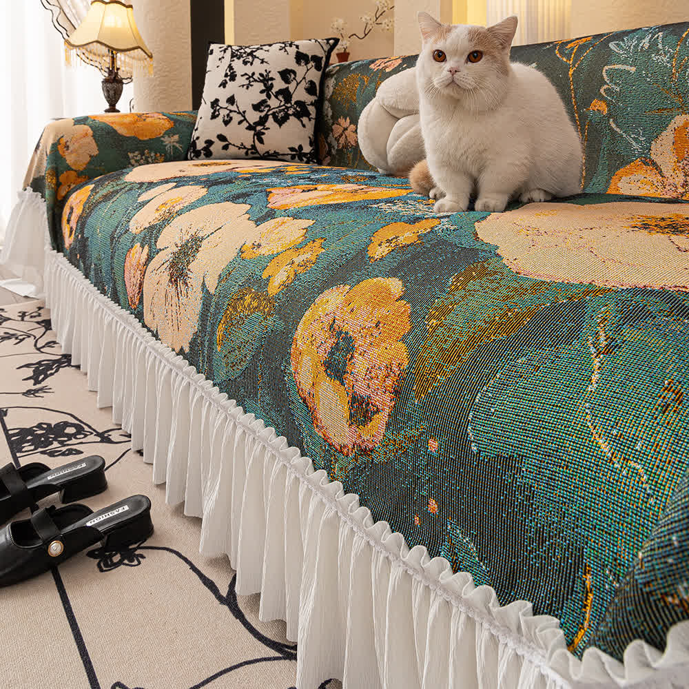 Yellow Floral Ruffled Sofa Throw Blanket - image 3