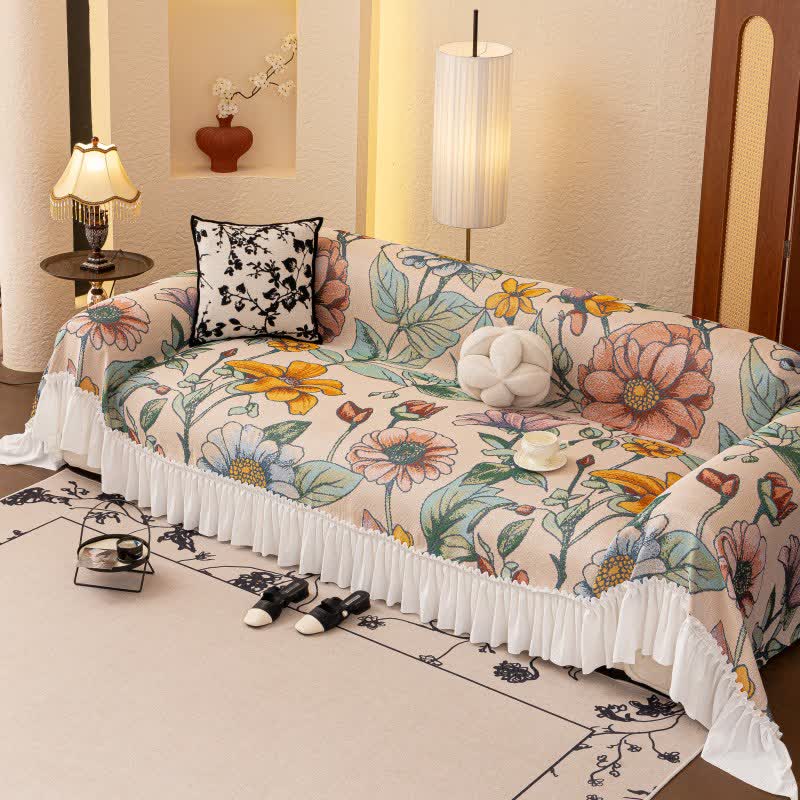 Branch Floral Ruffled Sofa Throw Blanket - 79" x 134" - image 0