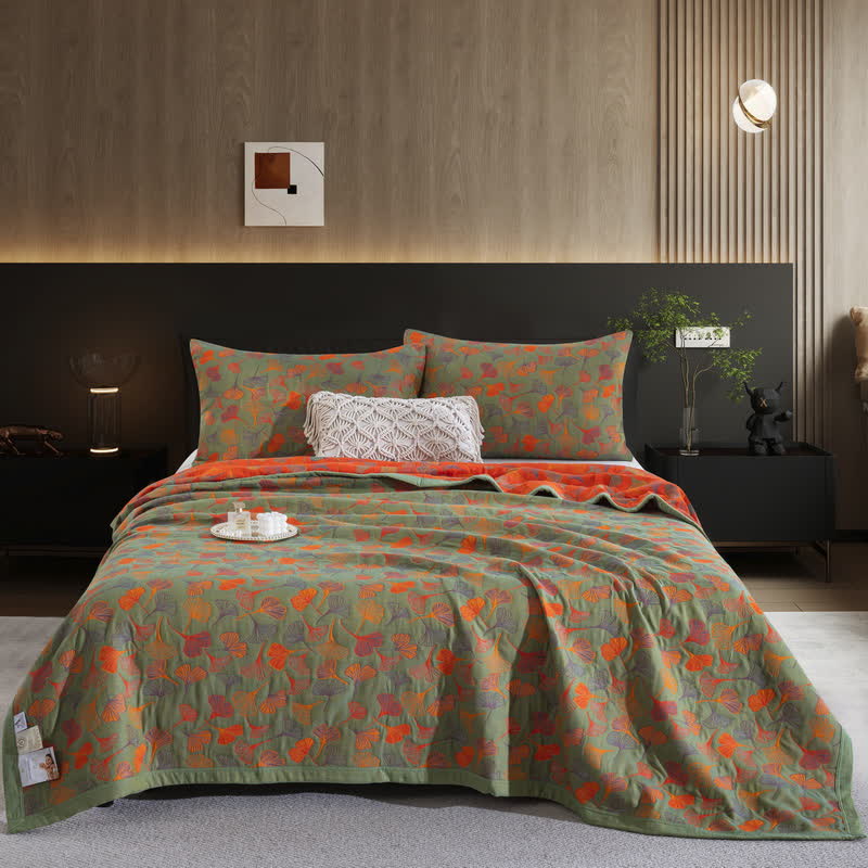 Ginkgo Biloba Organic Cotton Quilt - Green - 2PCS Pillowcases - 20" x 36" - image 32