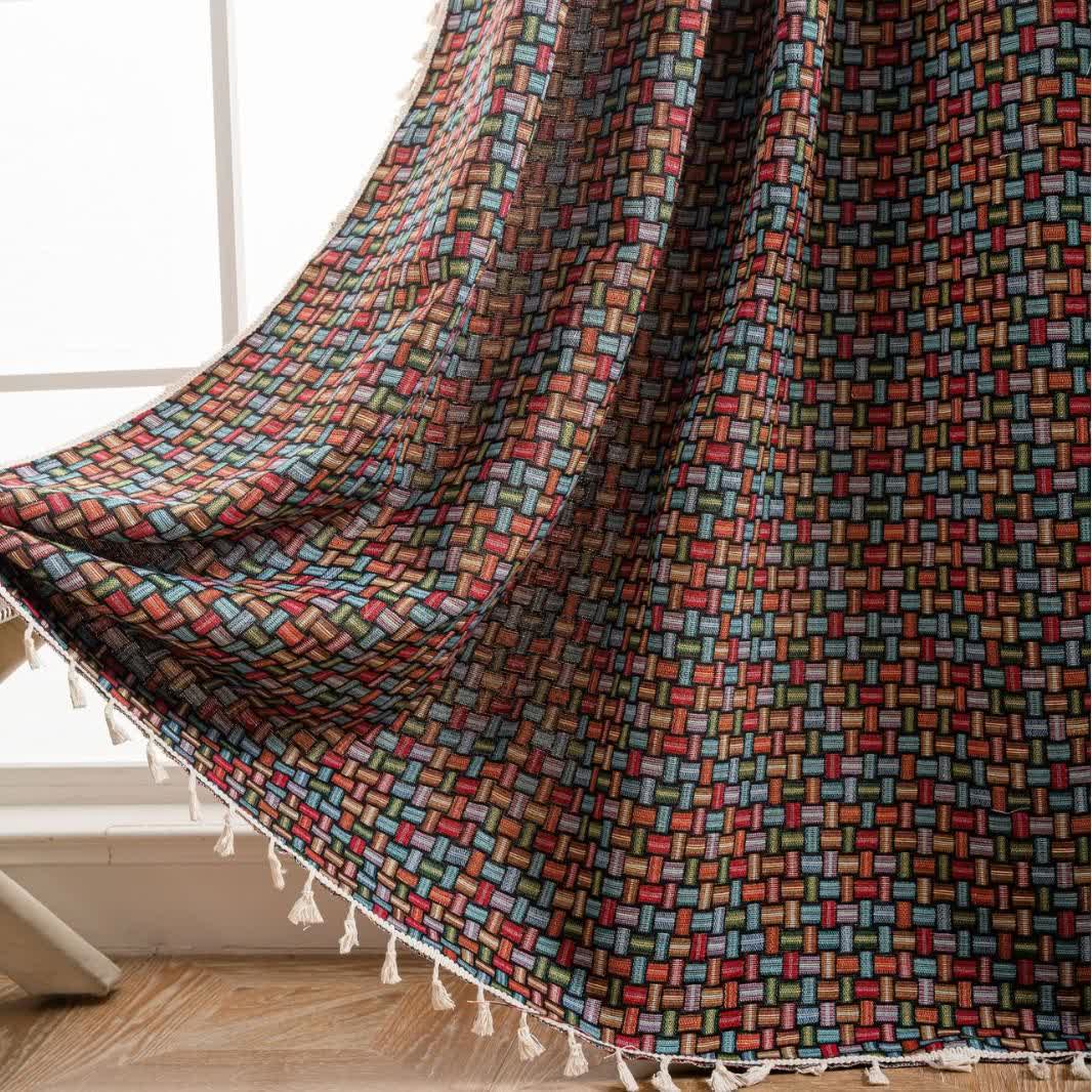 Colorful Geometric Knot Jacquard Curtains - Rod Pocket - 59" x 102" - image 0