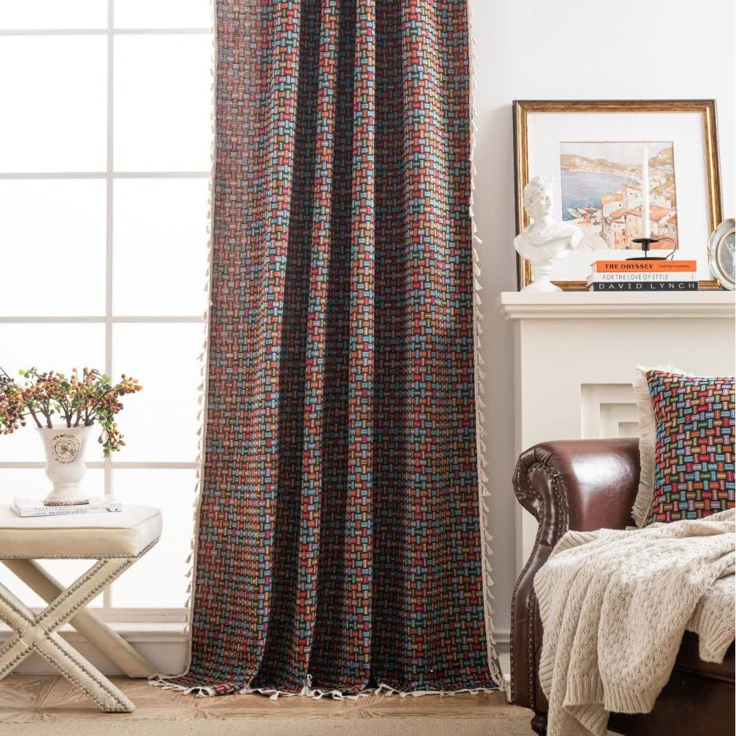 Colorful Geometric Knot Jacquard Curtains - image 1