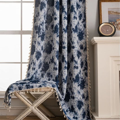 Blue Abstract Jacquard Tassel Curtains - image 2
