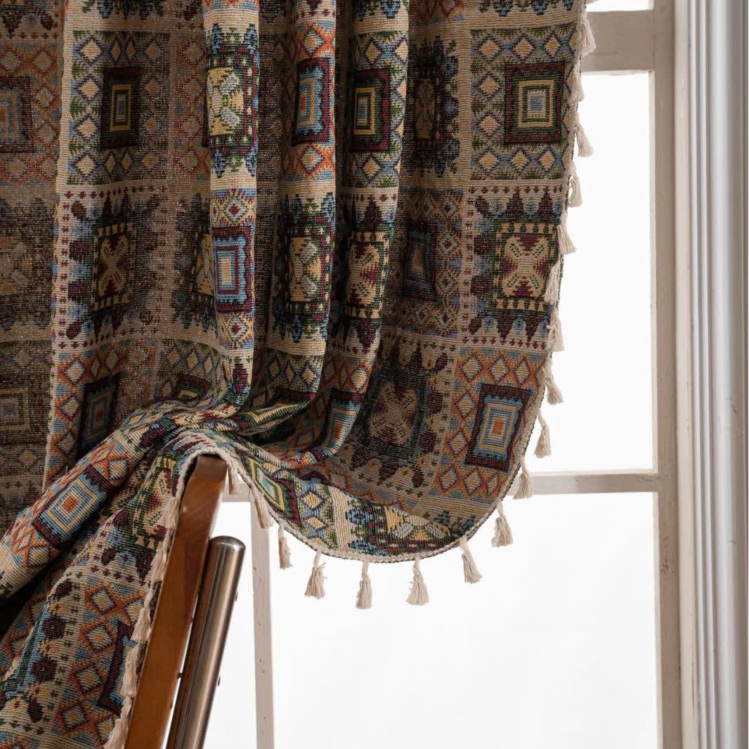 Retro Geometric Square Jacquard Curtain - image 5